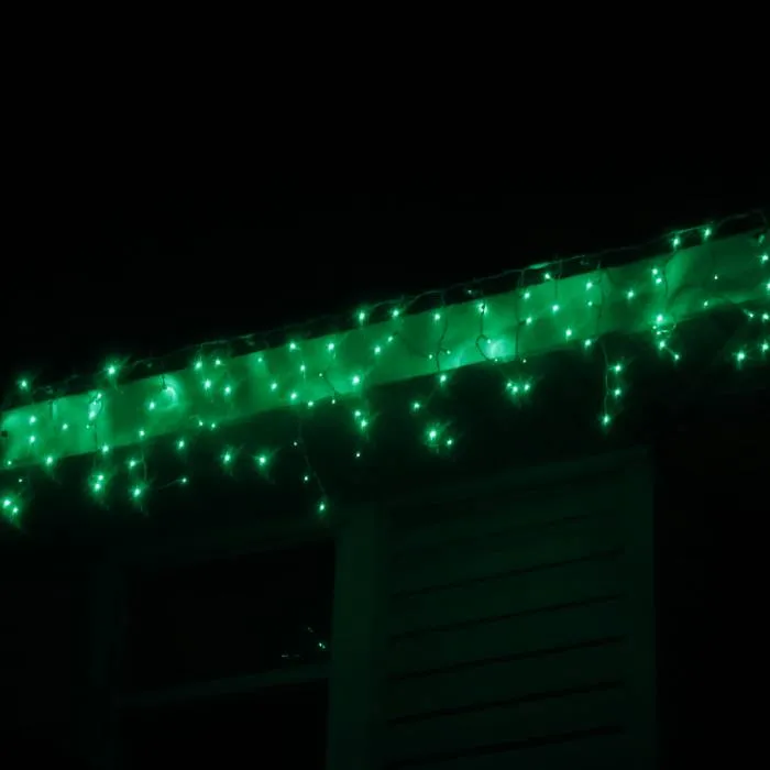 100-light Green 5mm LED Icicle Lights, White Wire