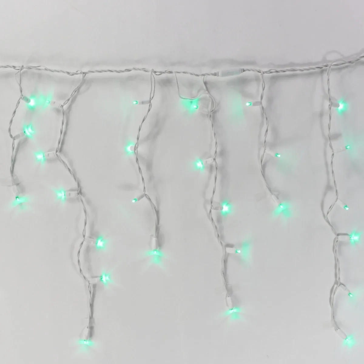 100-light Green 5mm LED Icicle Lights, White Wire