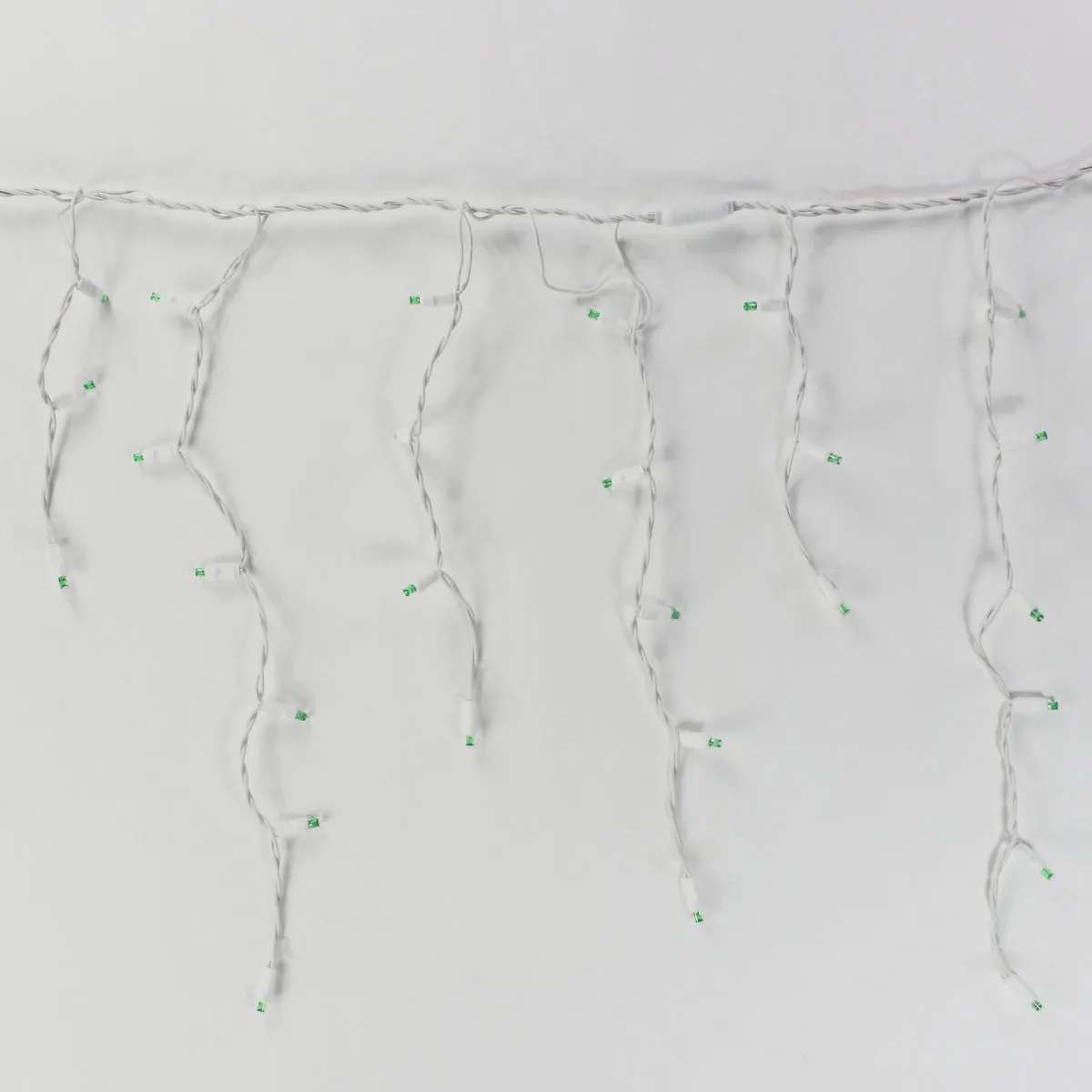 100-light Green 5mm LED Icicle Lights, White Wire