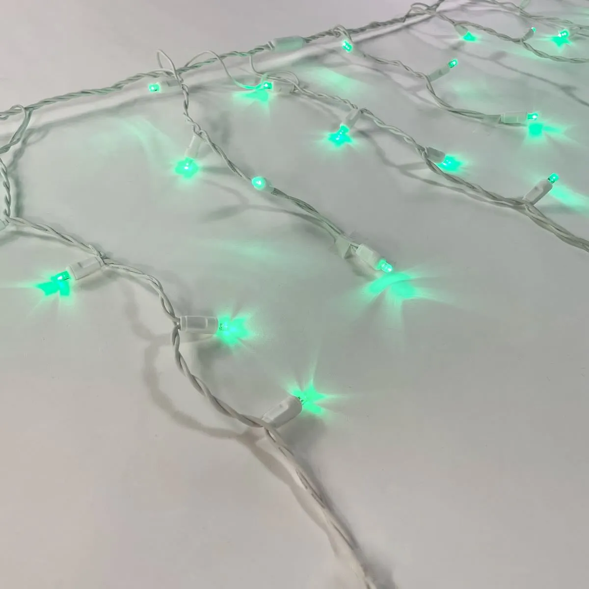 100-light Green 5mm LED Icicle Lights, White Wire