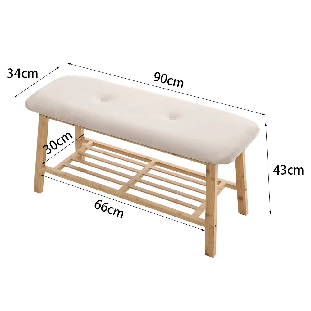 2 Tier Shoe Bench Bamboo with Shoe Storage Rack