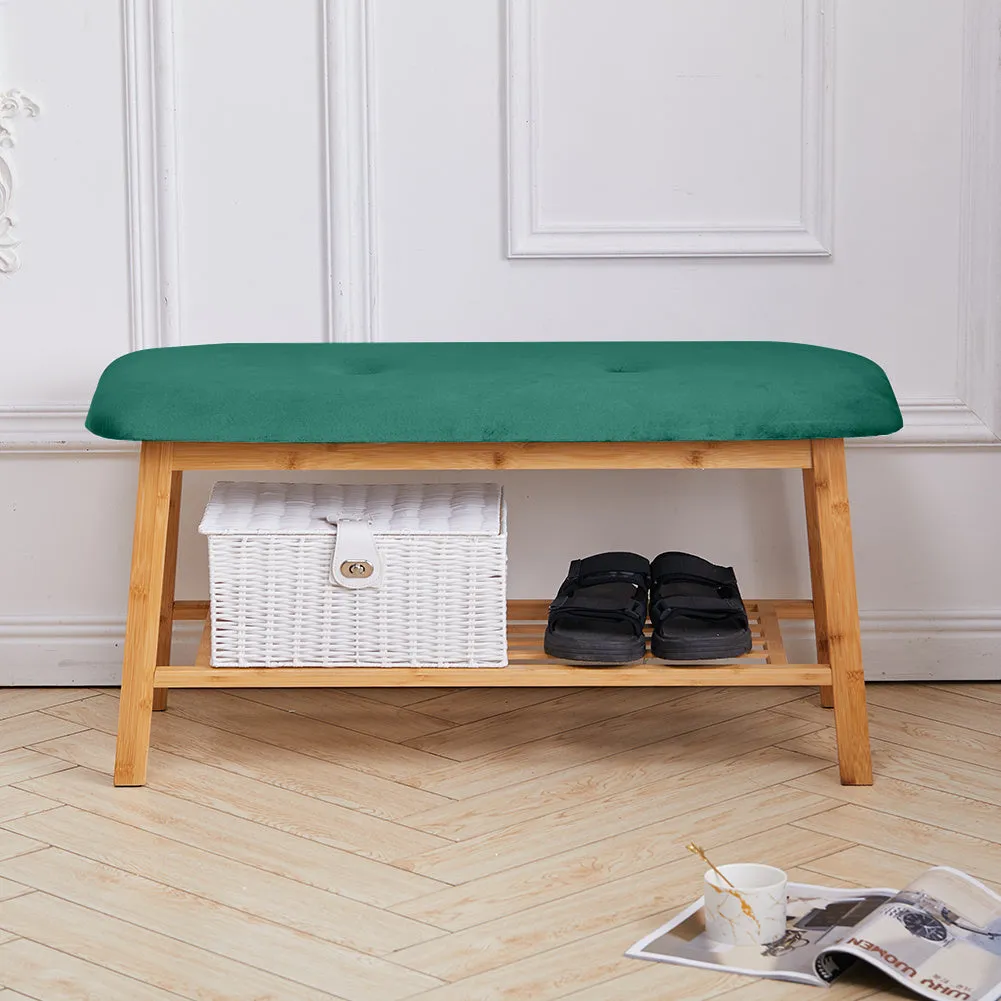 2 Tier Shoe Bench Bamboo with Shoe Storage Rack