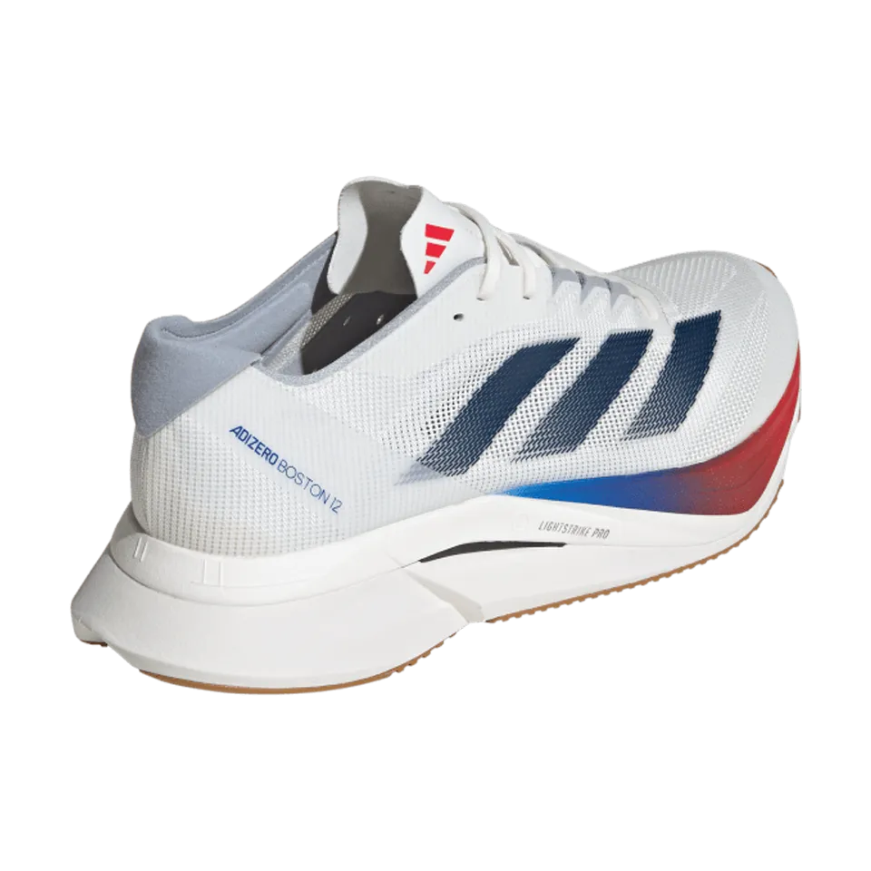 adidas Men's Adizero Boston 12 Core White/Dark Blue/Pure Ruby