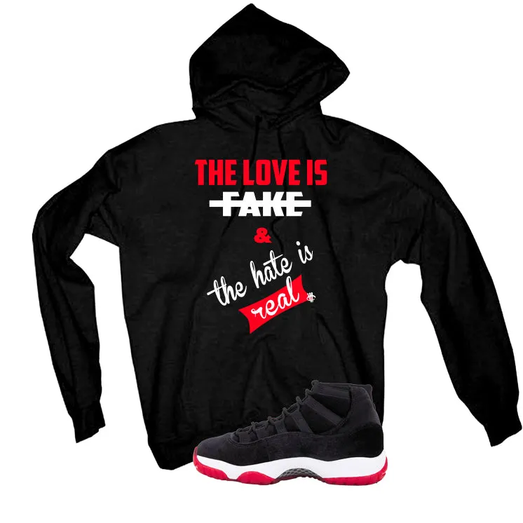 Air Jordan 11 Bred Velvet Black T-Shirt (Love is Fake)| illcurrency