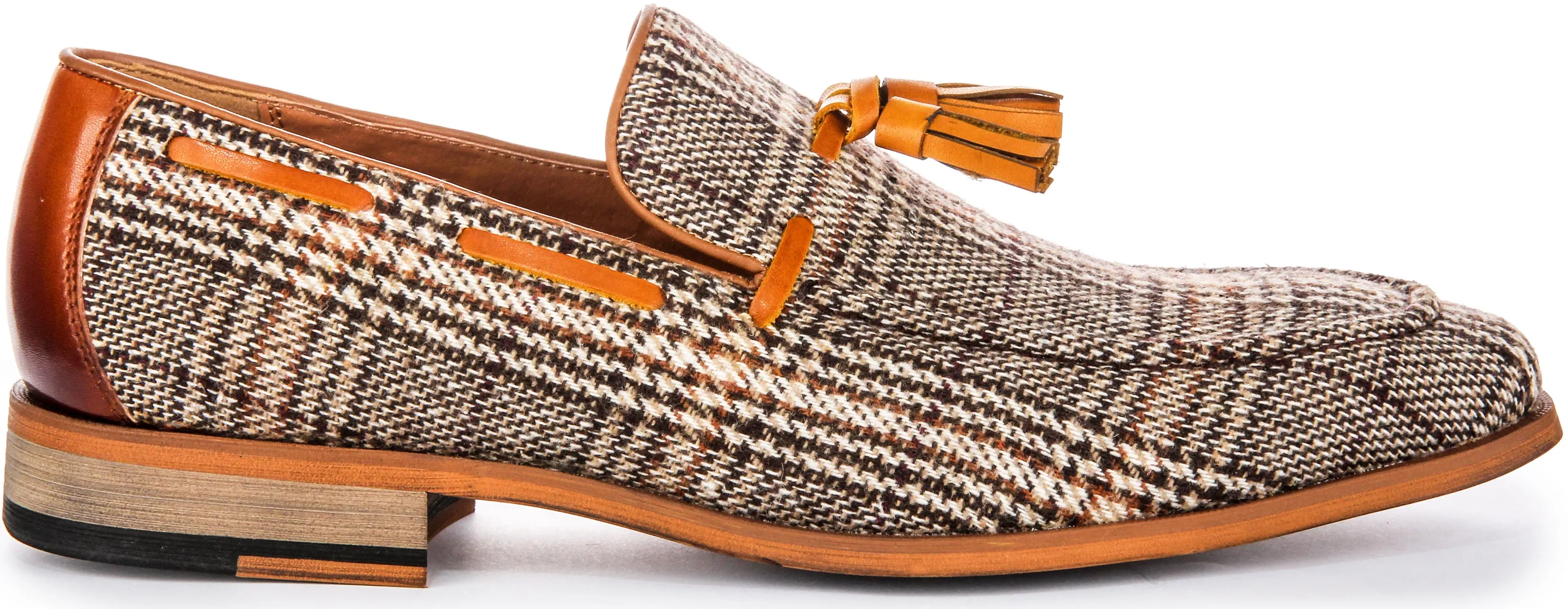 Albie Check Loafers In Brown Beige