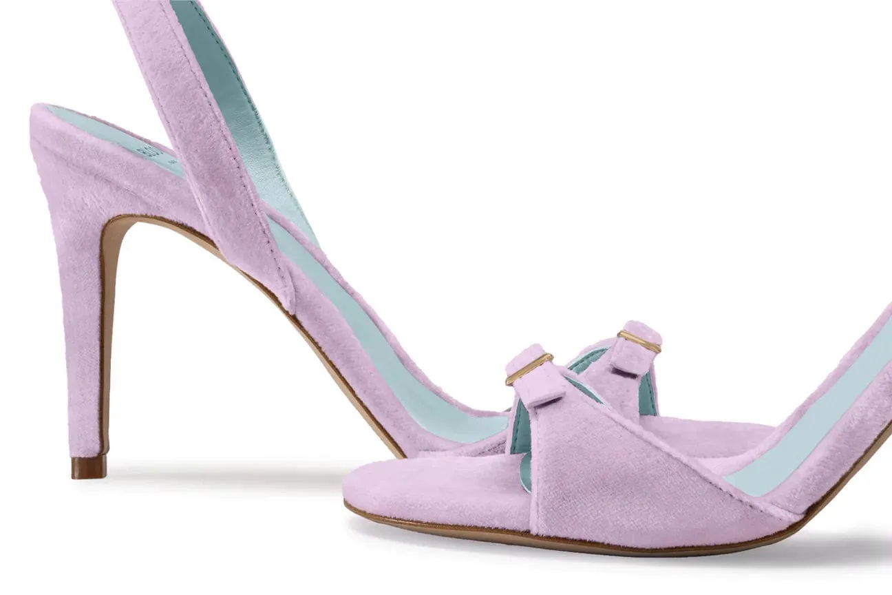 Anna Vegan Velvet Heeled Sandals | Lilac