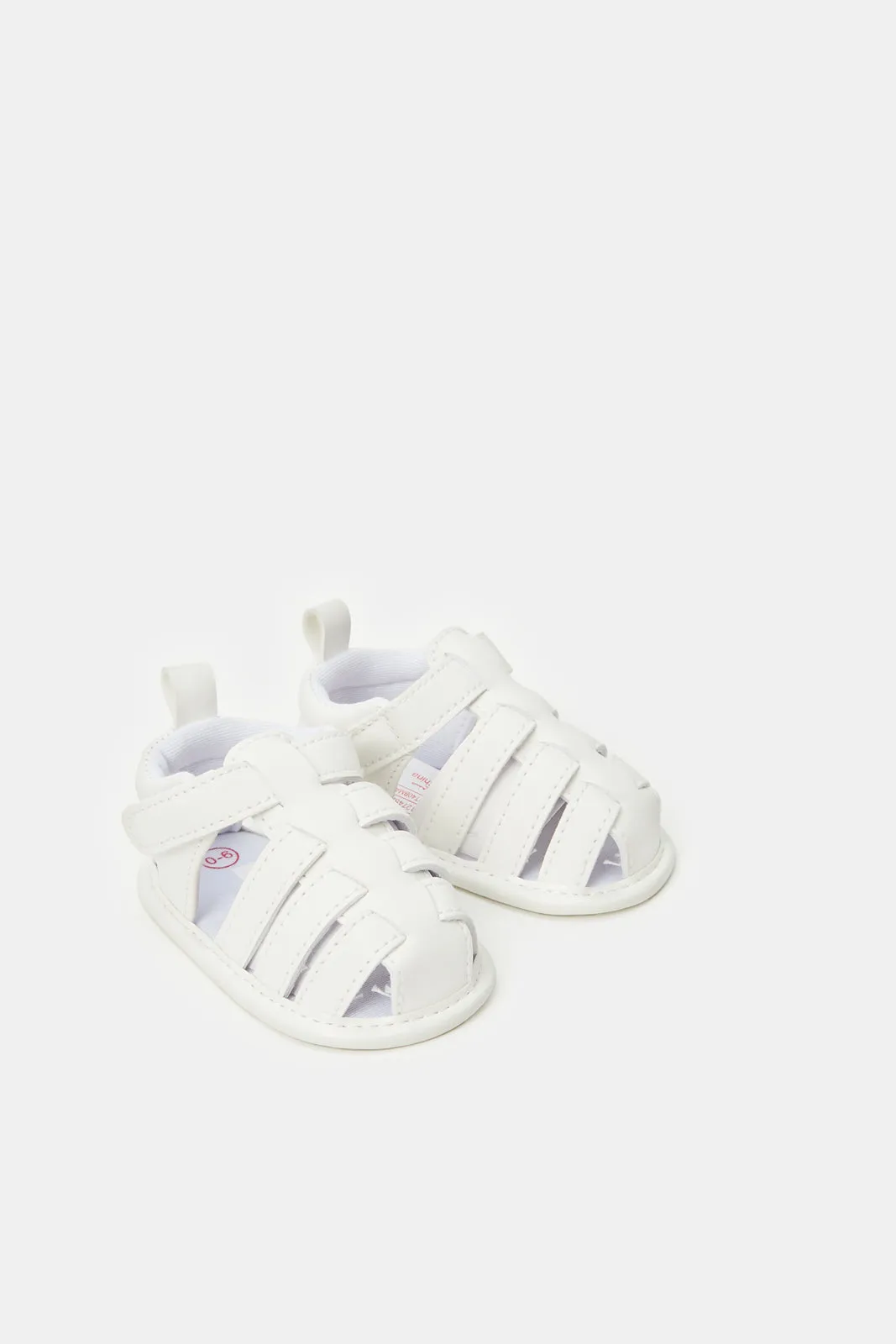 Babies White Velcro Strap Pram Shoes