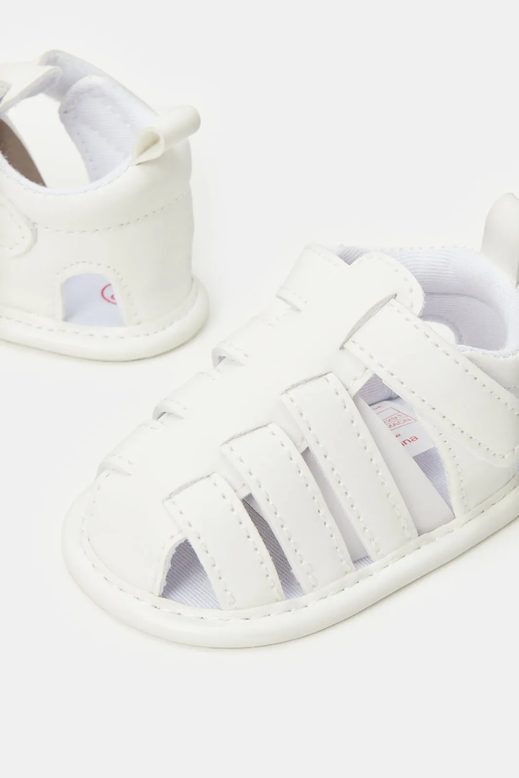 Babies White Velcro Strap Pram Shoes