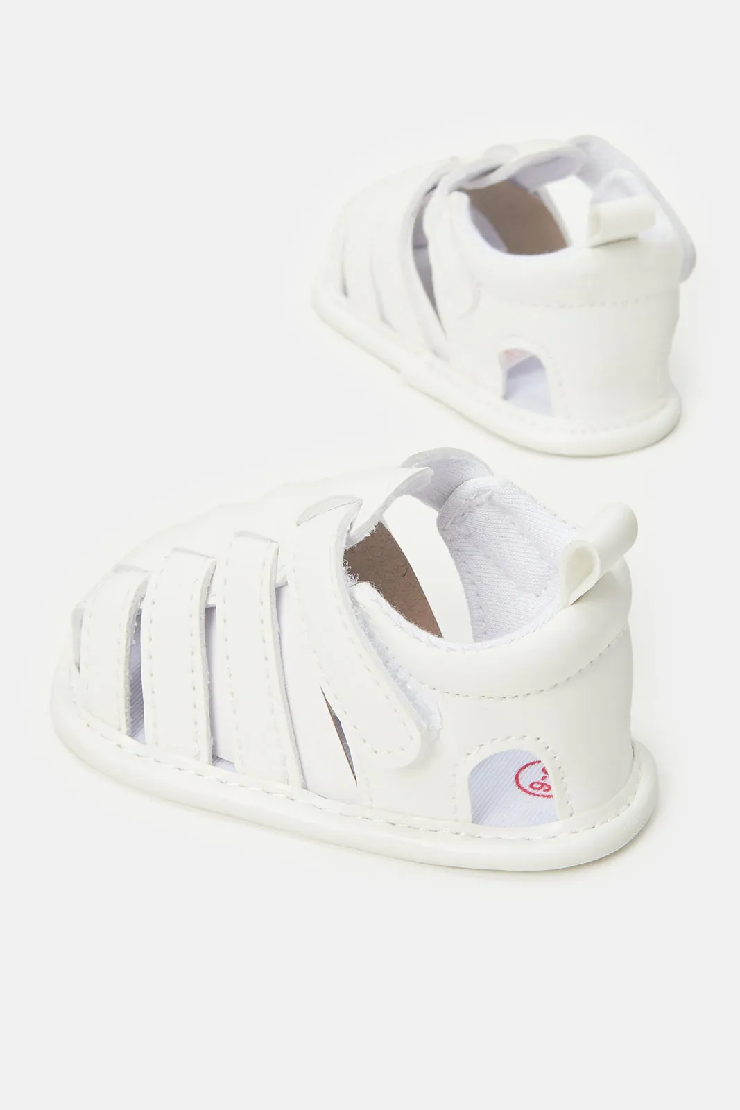 Babies White Velcro Strap Pram Shoes