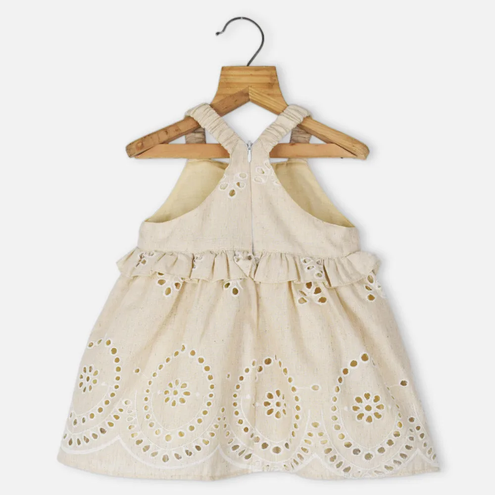 Beige Broderie Cotton Dress