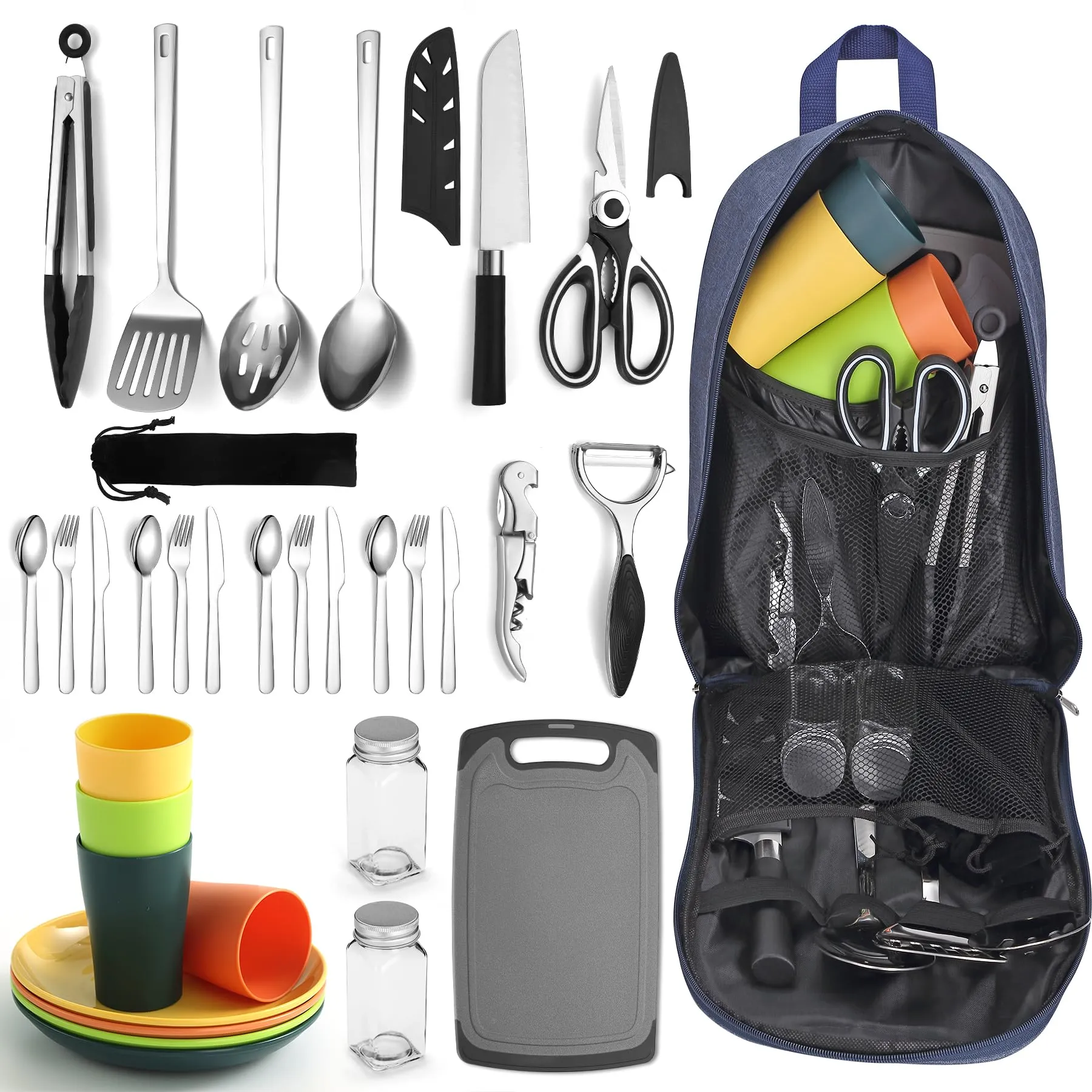 Berglander Camping Essentials, Camping Cooking Utensils Set, Camping Accessories Gear Must Haves, Come with Camping Silverware Sets, Plates and Cups, Great for Outdoor Stove, Picnic, BBQ