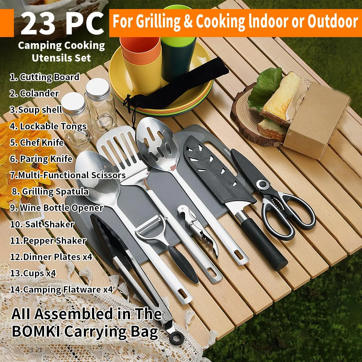 Berglander Camping Essentials, Camping Cooking Utensils Set, Camping Accessories Gear Must Haves, Come with Camping Silverware Sets, Plates and Cups, Great for Outdoor Stove, Picnic, BBQ