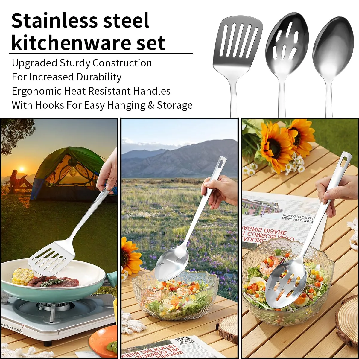 Berglander Camping Essentials, Camping Cooking Utensils Set, Camping Accessories Gear Must Haves, Come with Camping Silverware Sets, Plates and Cups, Great for Outdoor Stove, Picnic, BBQ