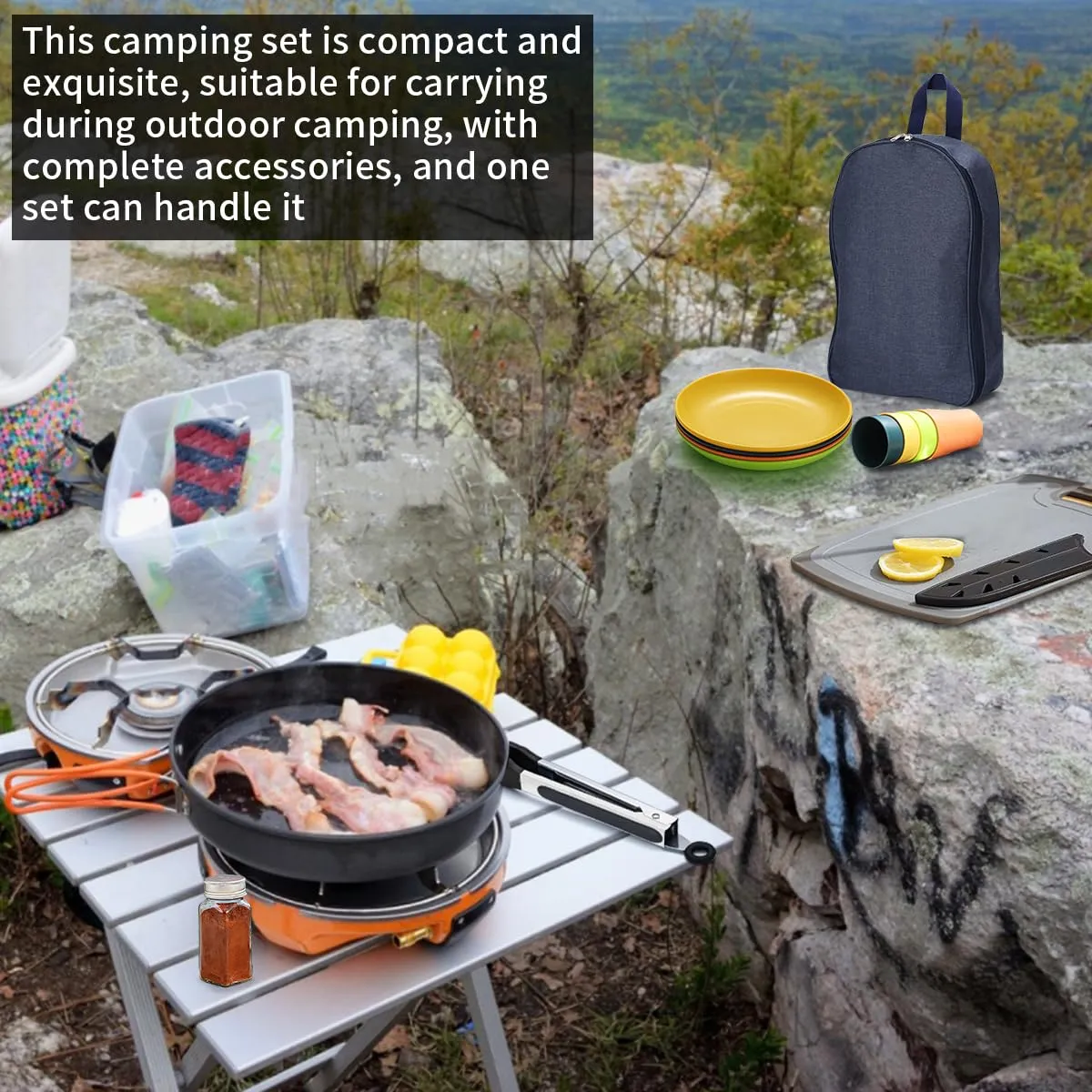 Berglander Camping Essentials, Camping Cooking Utensils Set, Camping Accessories Gear Must Haves, Come with Camping Silverware Sets, Plates and Cups, Great for Outdoor Stove, Picnic, BBQ