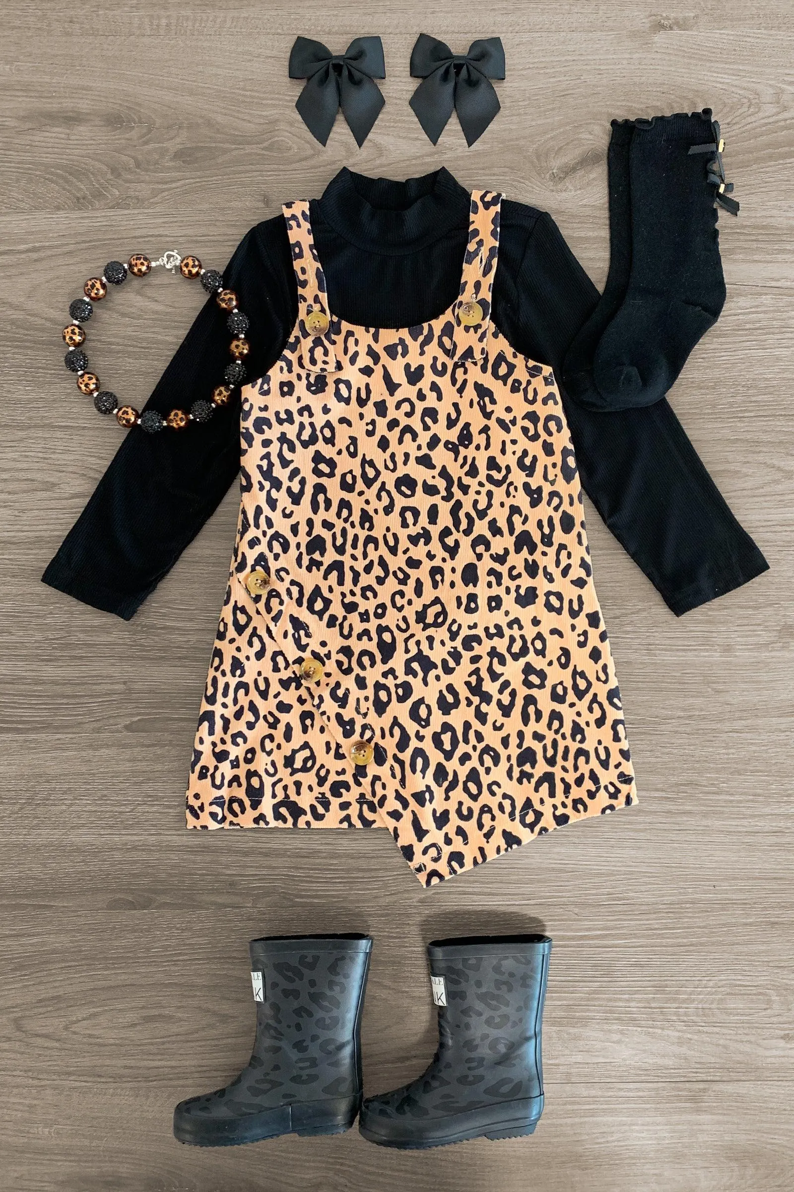 Black Cheetah Jumper Dress Set