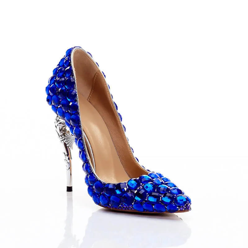 Blue Ankle Stiletto Heel Point Toe Pumps