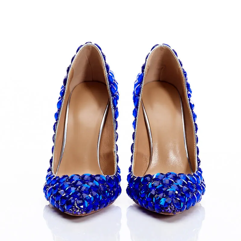 Blue Ankle Stiletto Heel Point Toe Pumps