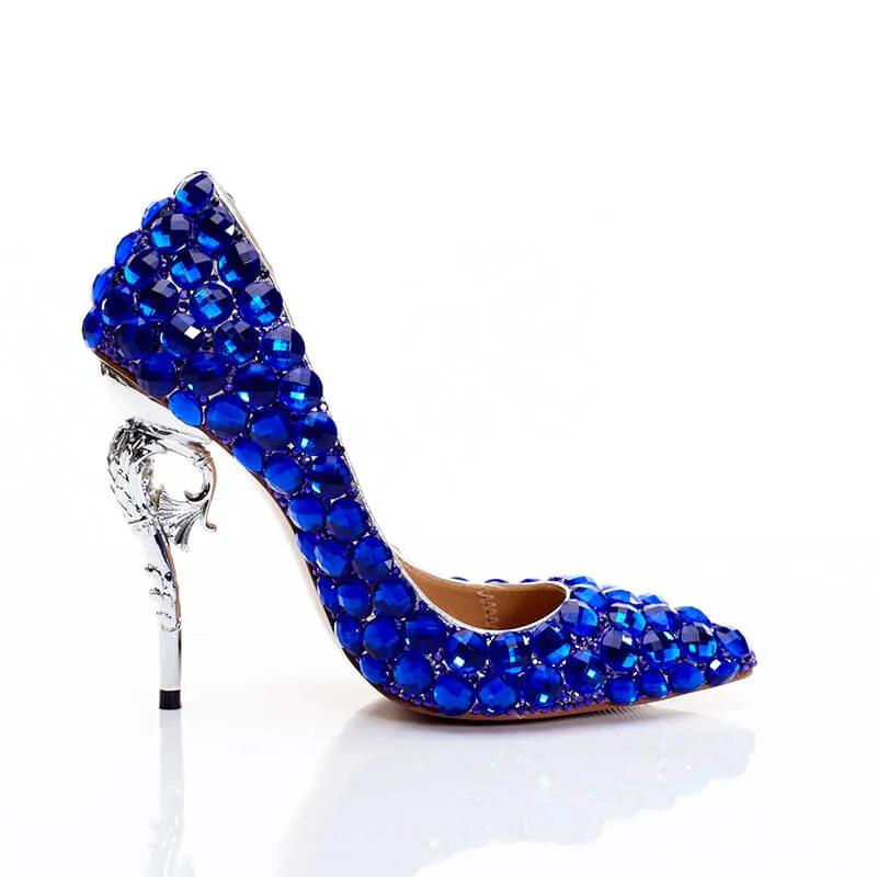 Blue Ankle Stiletto Heel Point Toe Pumps