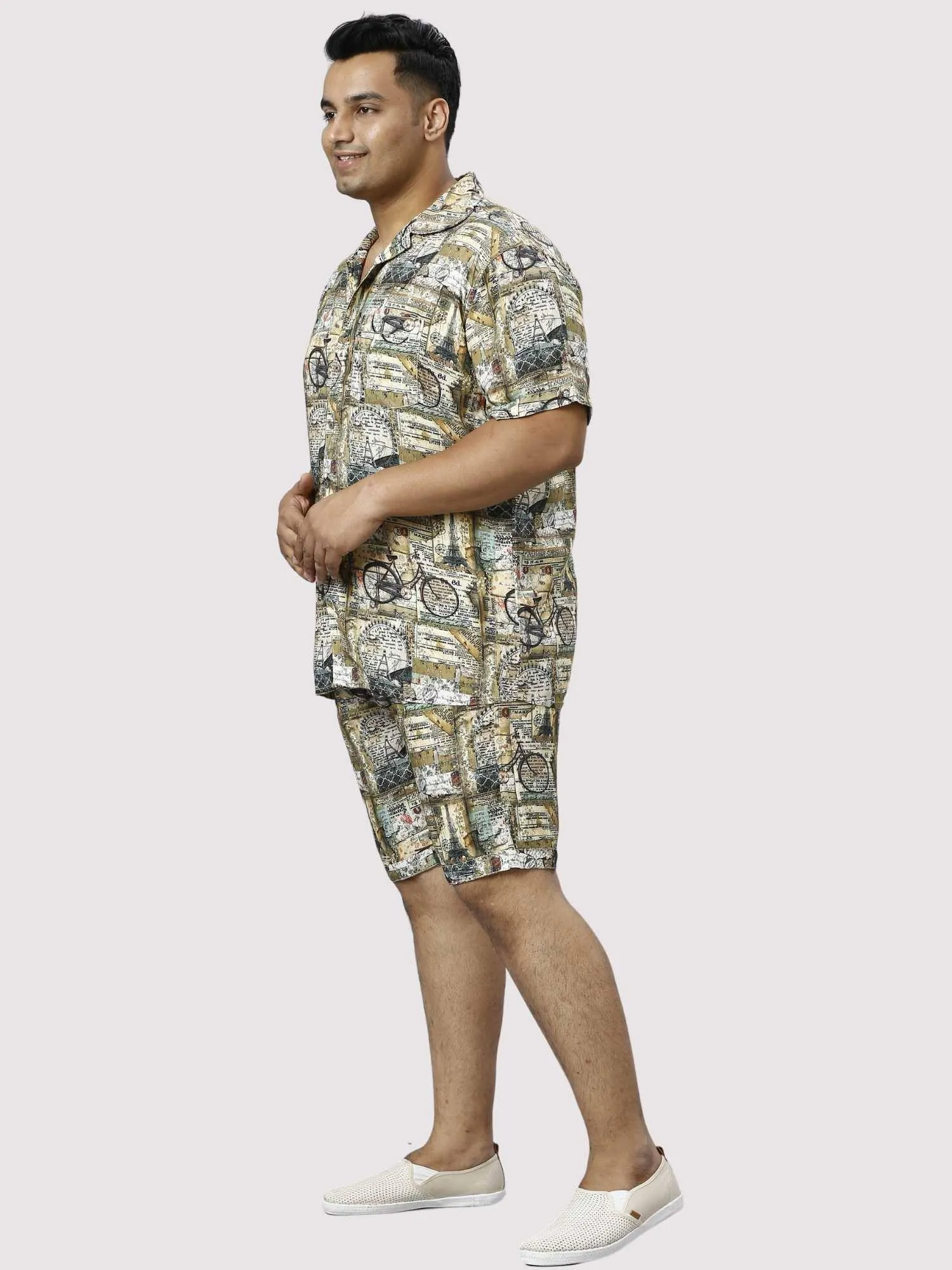 Cycle Bustle Digital Printed Half Co-ords Set Men's Plus Size