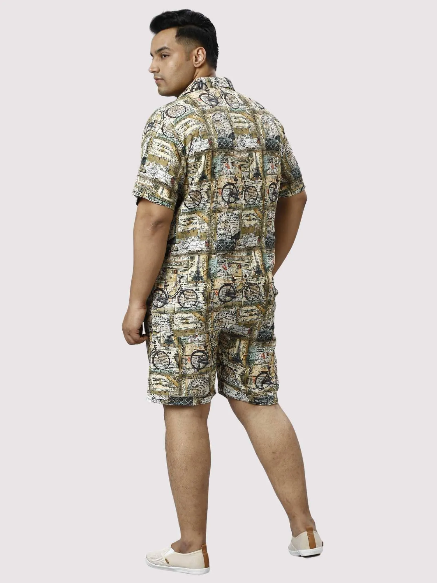 Cycle Bustle Digital Printed Half Co-ords Set Men's Plus Size