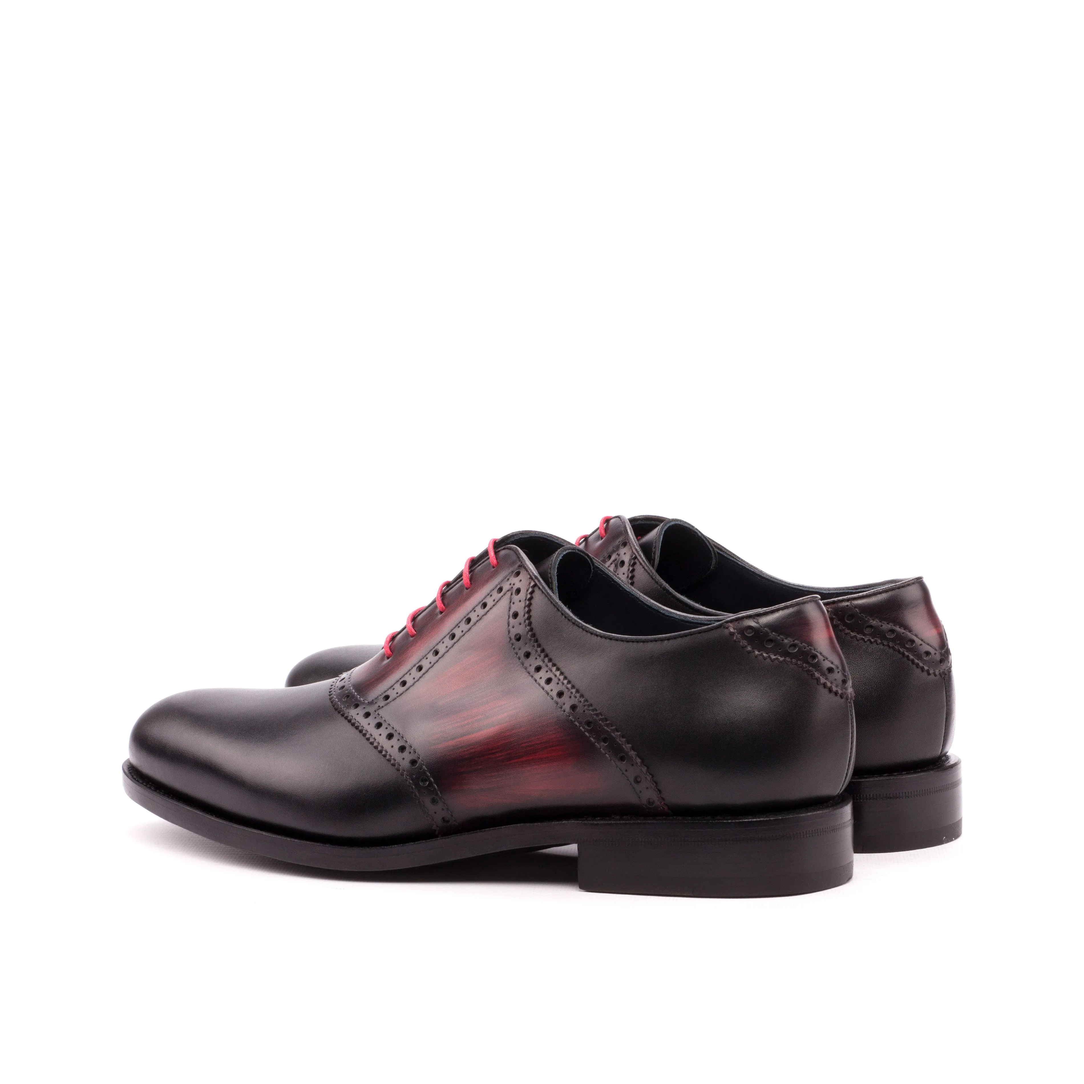 DapperFam Fabrizio in Black / Burgundy Men's Italian Leather & Hand-Painted Patina Saddle