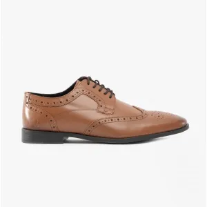 ELLIOT Mens Leather Brogue Oxford Shoes Tan