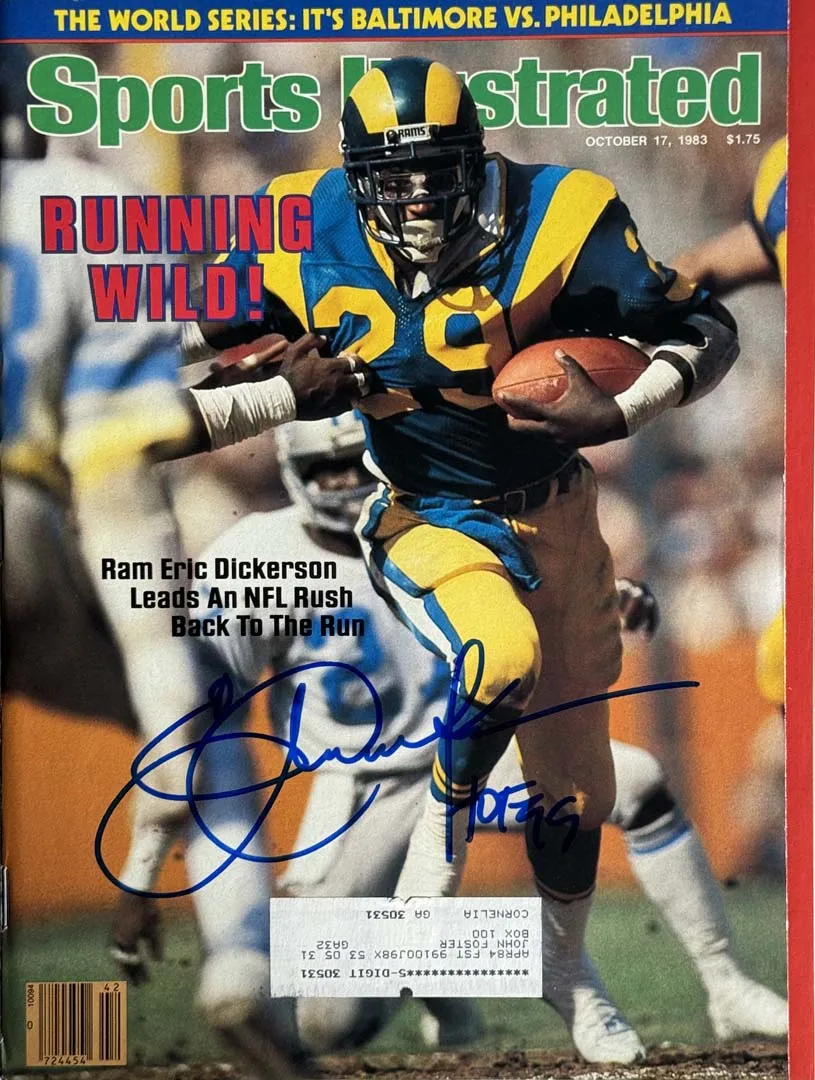 Eric Dickerson Signed HOF 99 Inscription Sports Illustrated 10/17/1983 Issue (JSA)