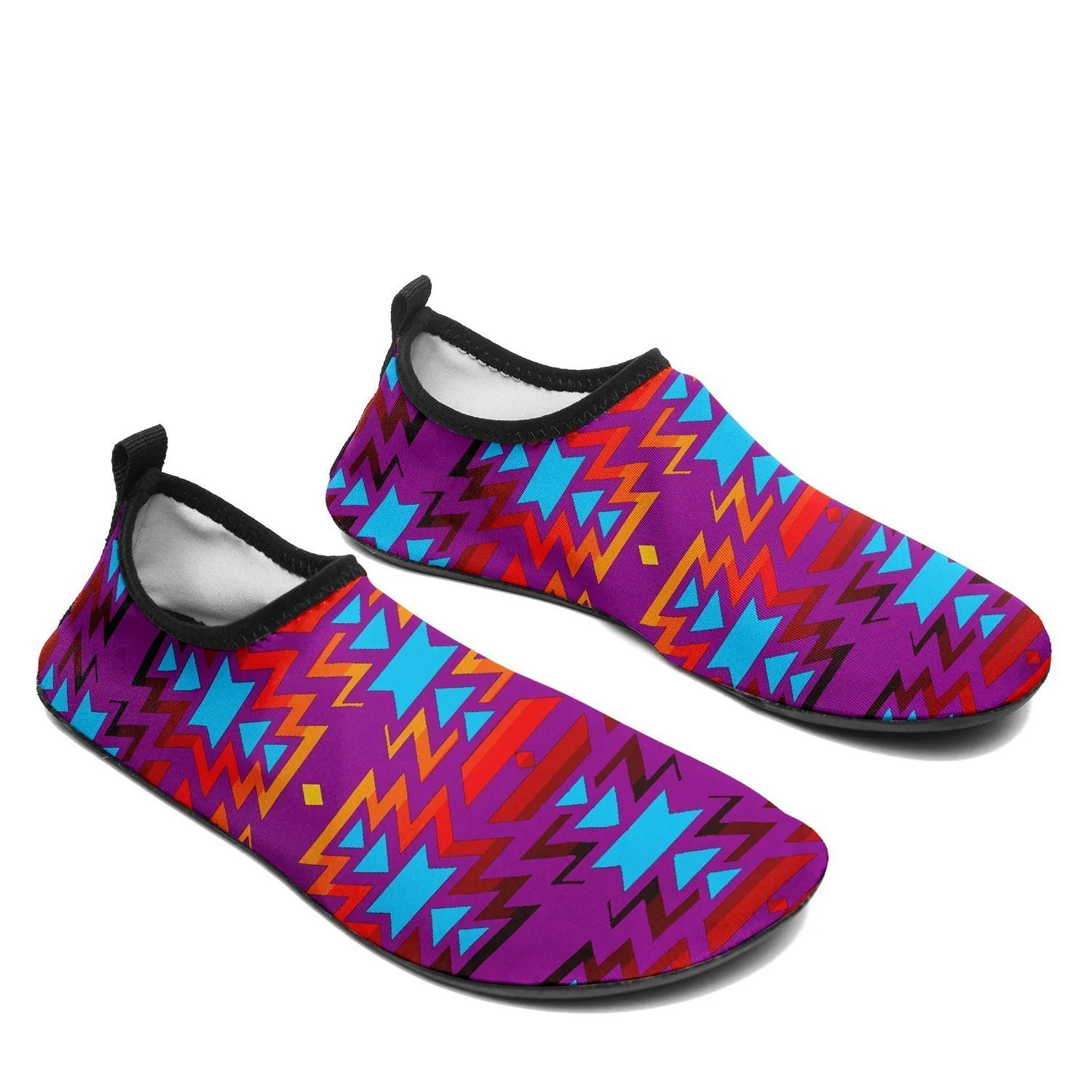 Fire Colors and Turquoise Purple Sockamoccs Kid's Sockamoccs Slip On Shoes