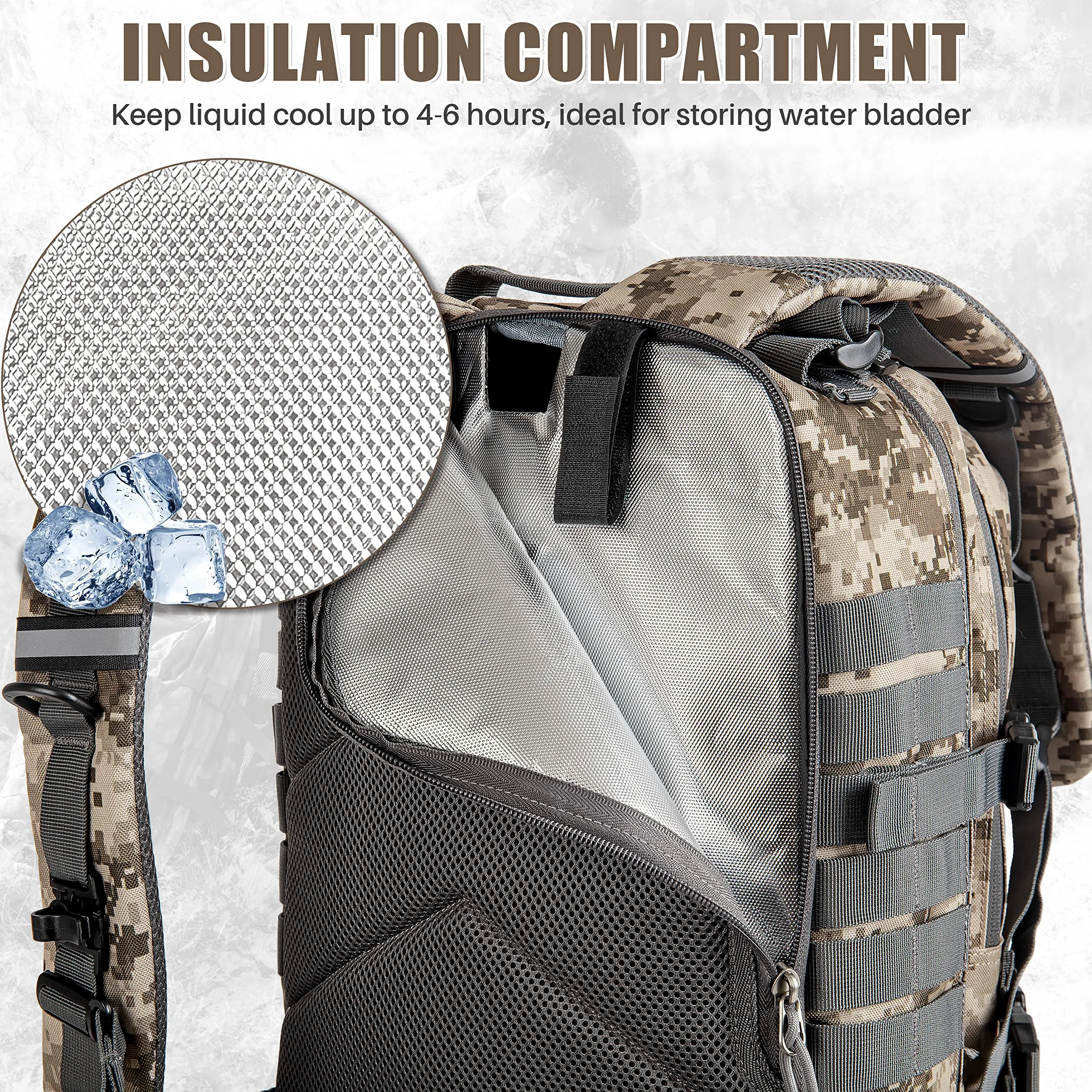 Gelindo Tactical Backpack with Bladder - Insulated Military Pack with Molle System