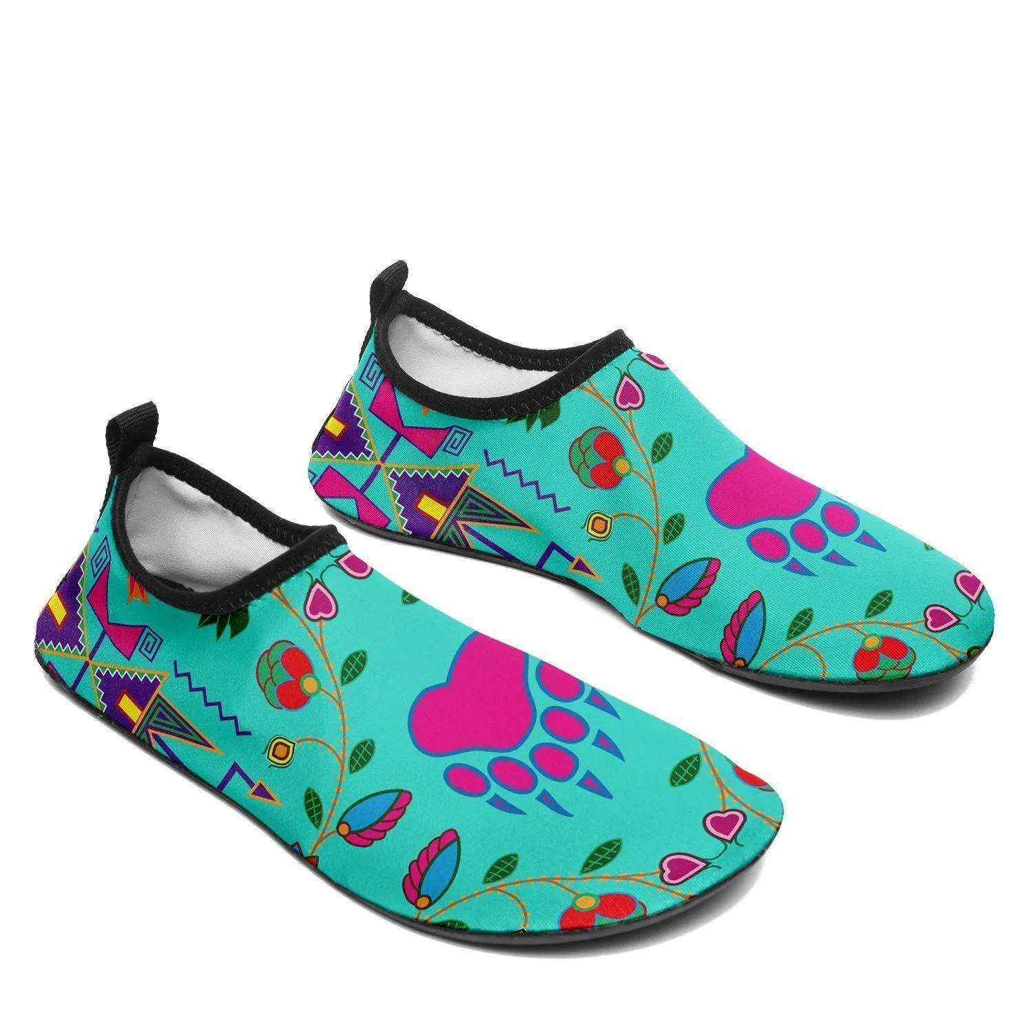 Geometric Floral Fall Sky Sockamoccs Kid's Sockamoccs Slip On Shoes