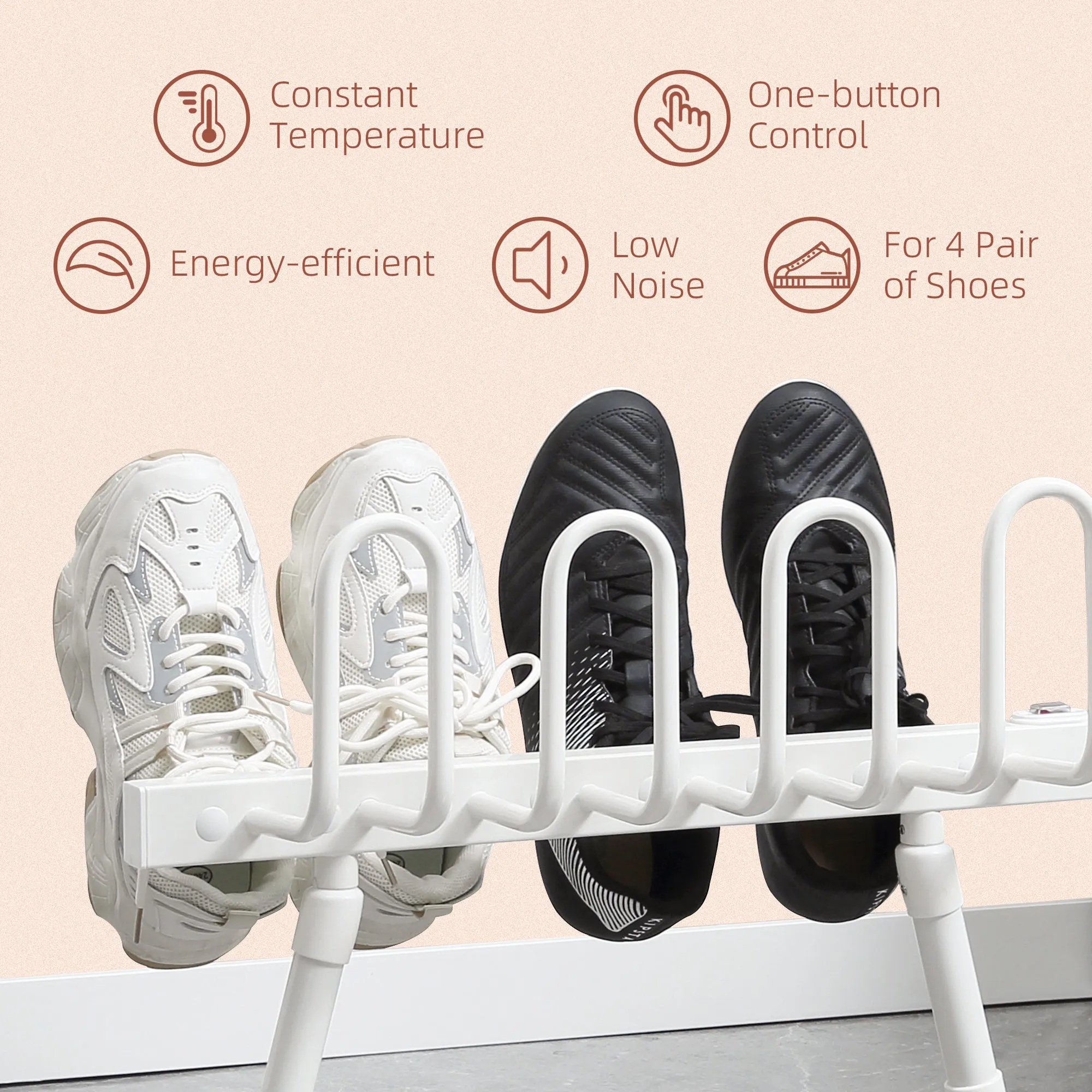 HOMCOM Portable Electric Shoe Dryer Shoe Warmers for Boots 4 Pairs White