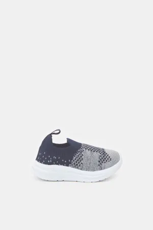 Infant Boys Grey And Navy Fly Knit Slip-On Pumps