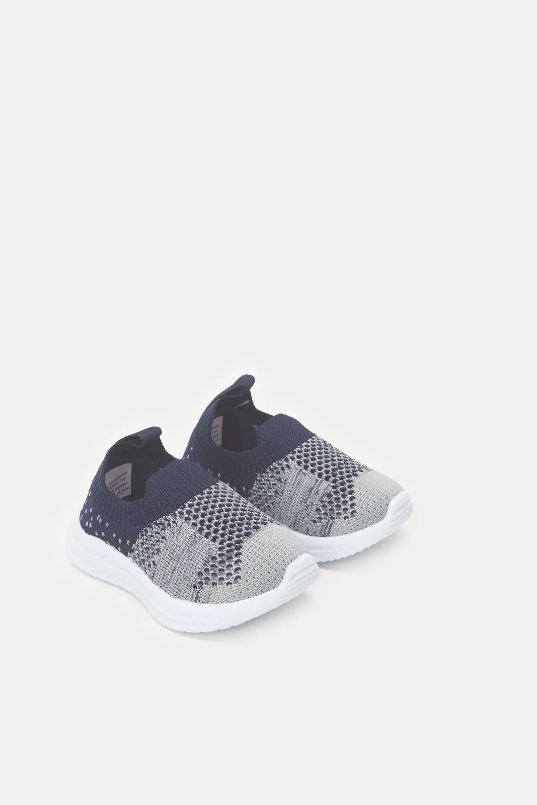 Infant Boys Grey And Navy Fly Knit Slip-On Pumps