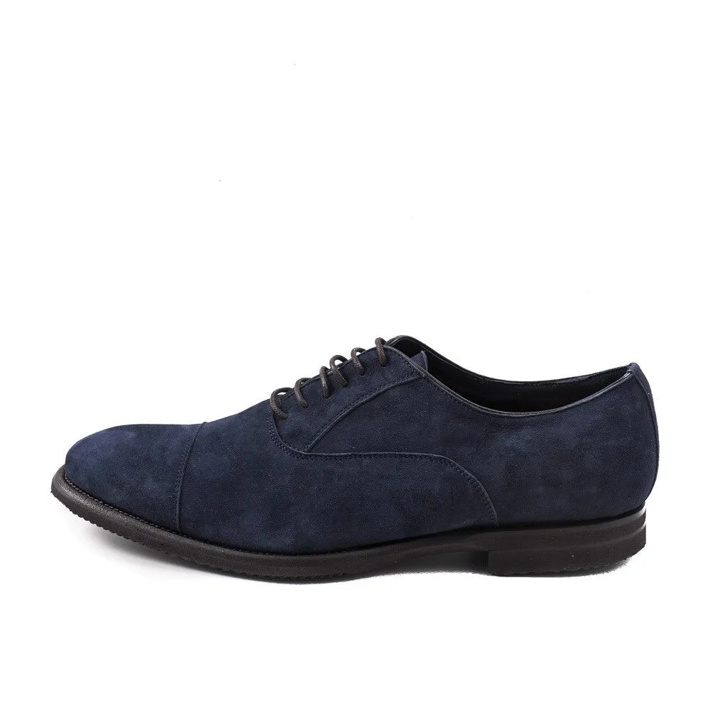 Isaia Navy Blue Suede Oxfords