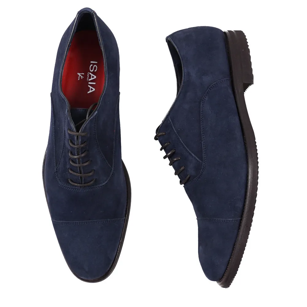 Isaia Navy Blue Suede Oxfords