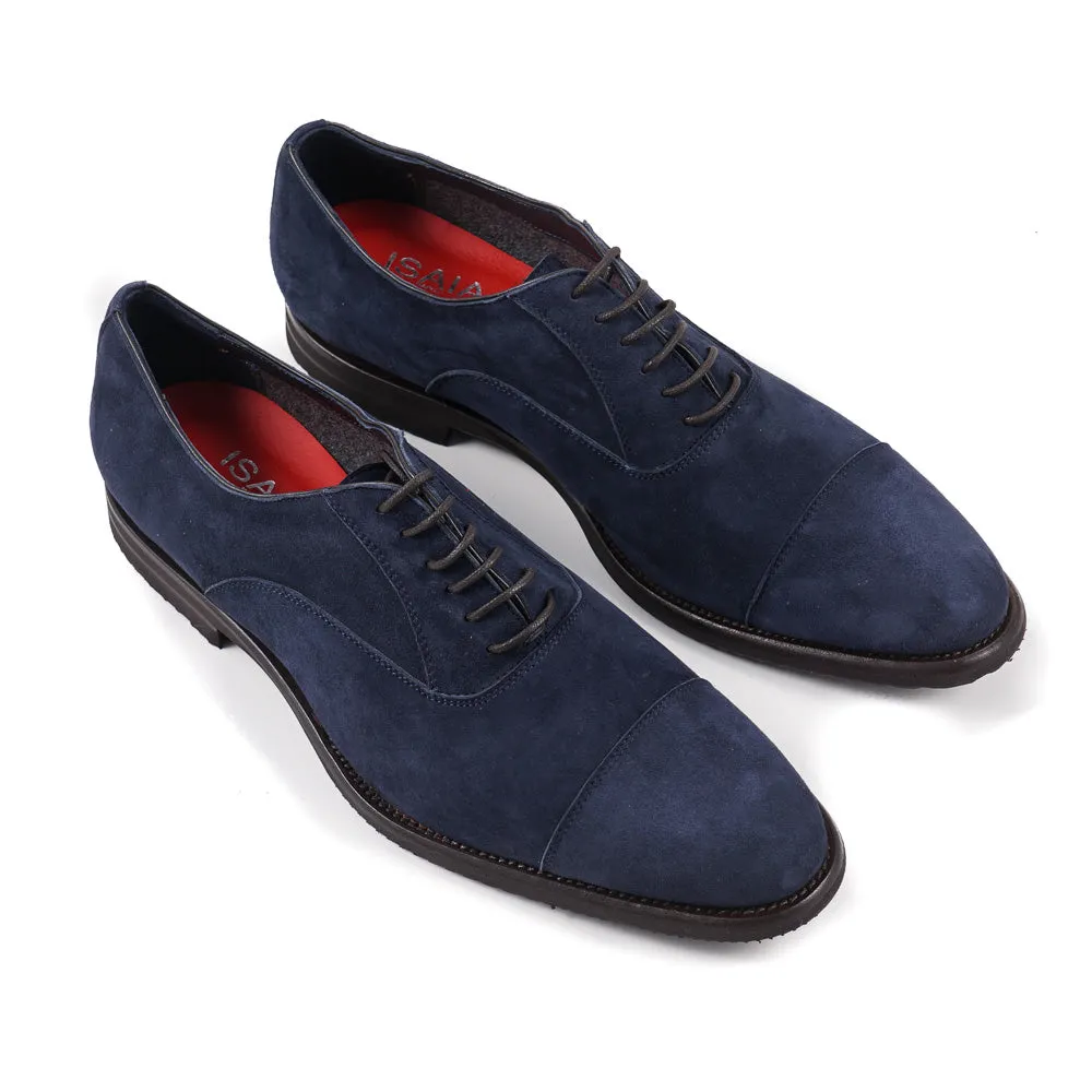 Isaia Navy Blue Suede Oxfords