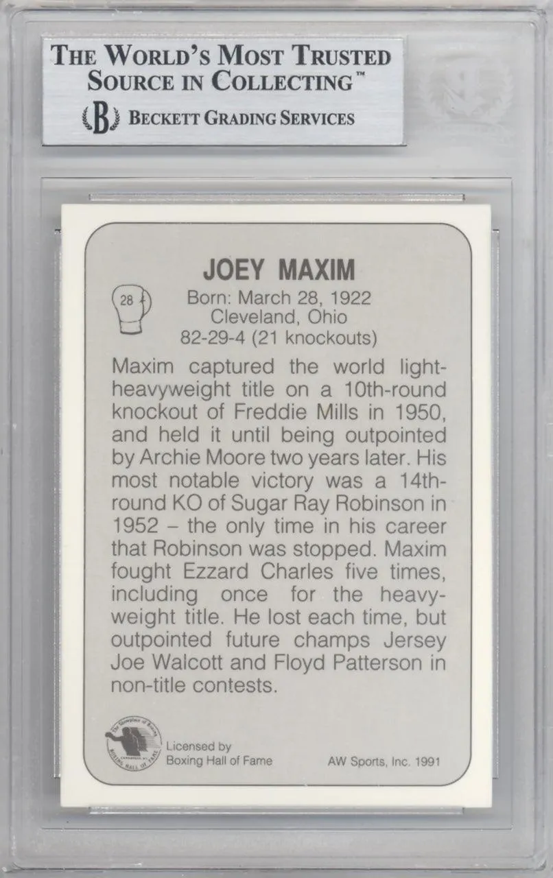 Joey Maxim Autographed 1991 All World Sports Card #28 Beckett BAS #10211701