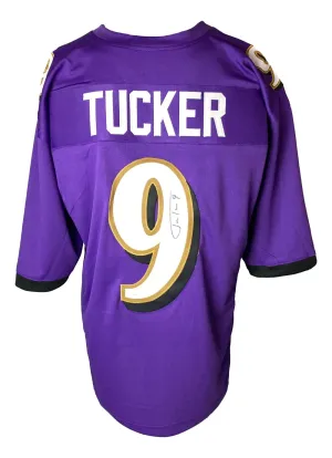 Justin Tucker Baltimore Signed Purple Football Jersey JSA ITP