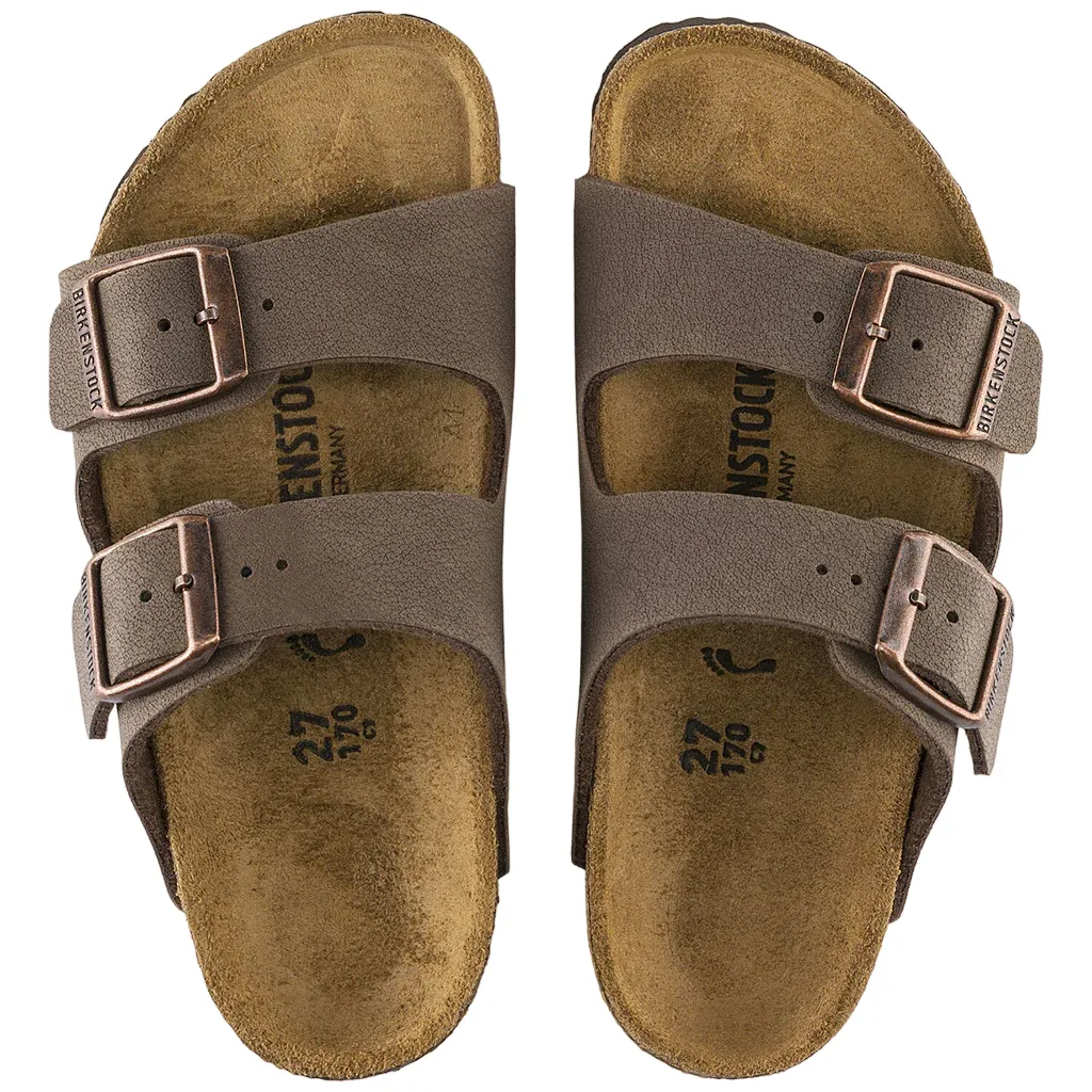 Kids Birkenstock Narrow Arizona Birko-Flor Birkibuc Mocha Slip On Sandals