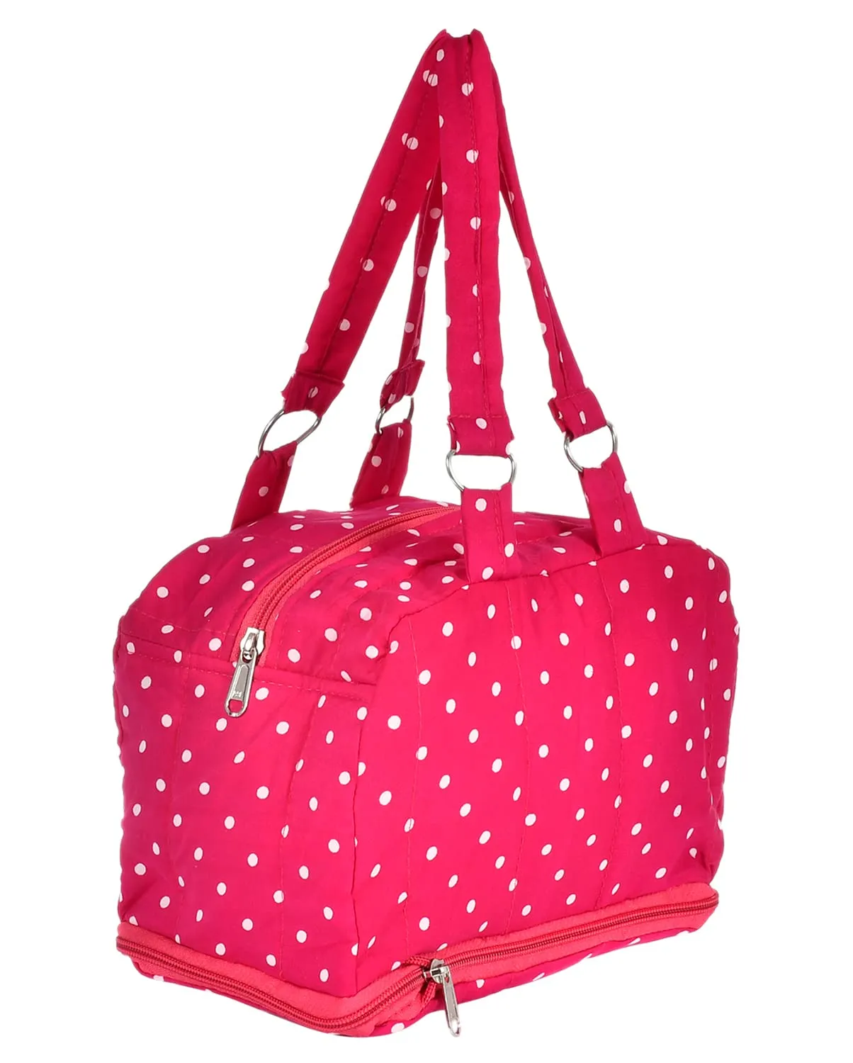 Kuber Industries Dot Printed Multiuses Hand Bag: Tote Bag: Travel Toiletry Bag for Women/Girls (Pink)-50KM01143