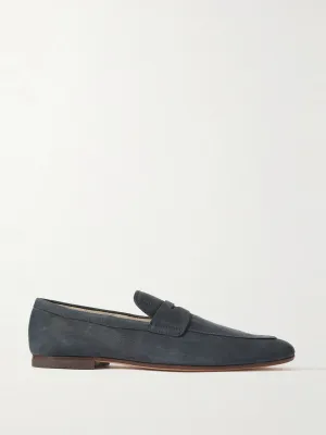 Logo-debossed suede penny loafers