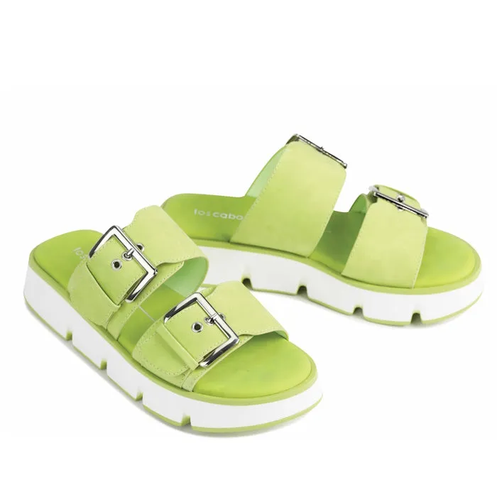 Los Cabos Mady Platform Two Bar Slide Sandal Splice Lime