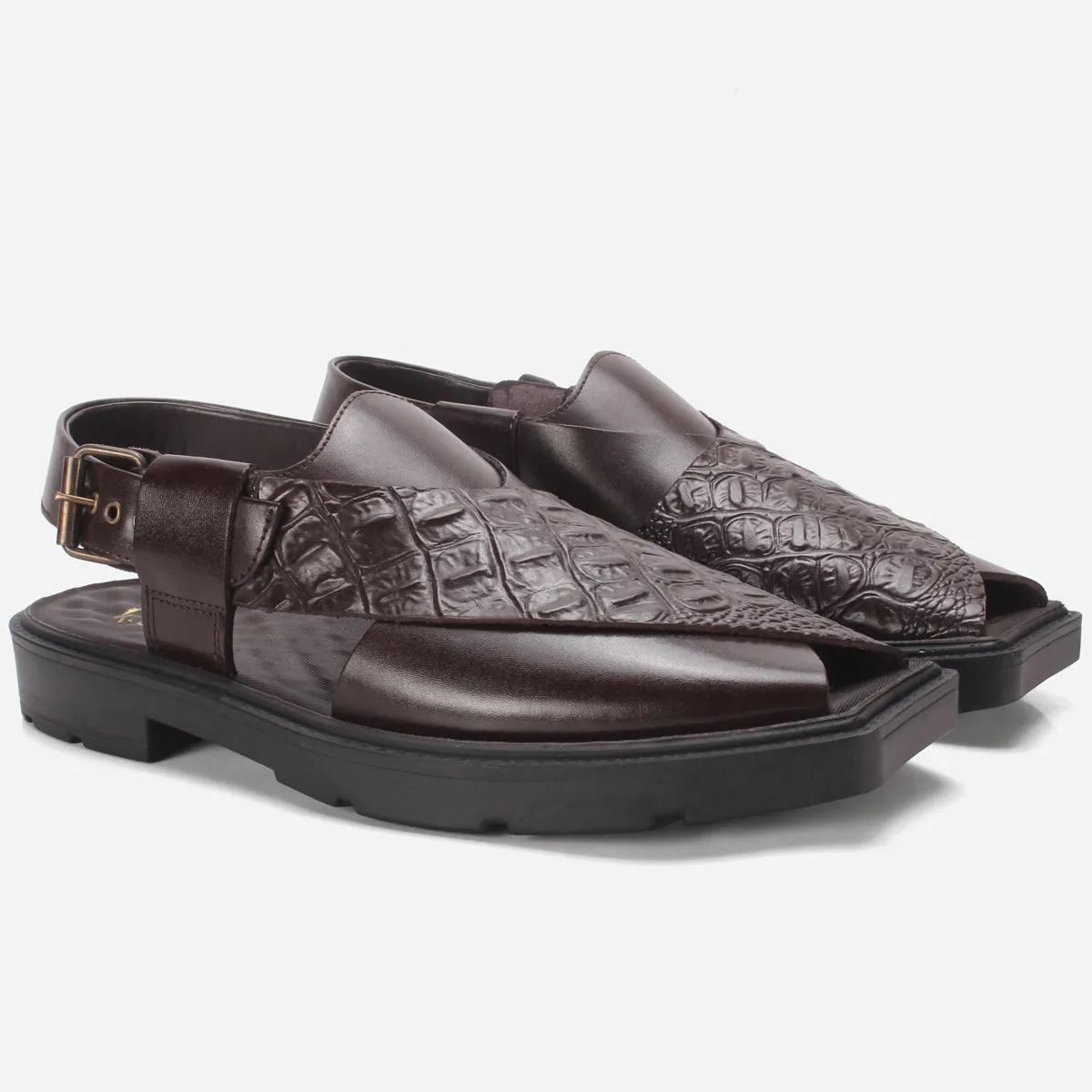 Mens "KAIDEN" Textured Leather Peshawari Sandals