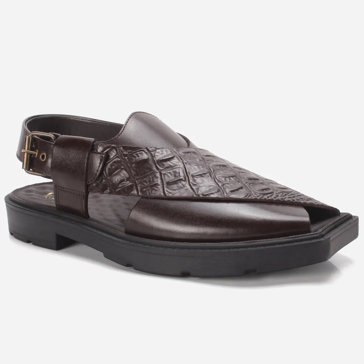 Mens "KAIDEN" Textured Leather Peshawari Sandals