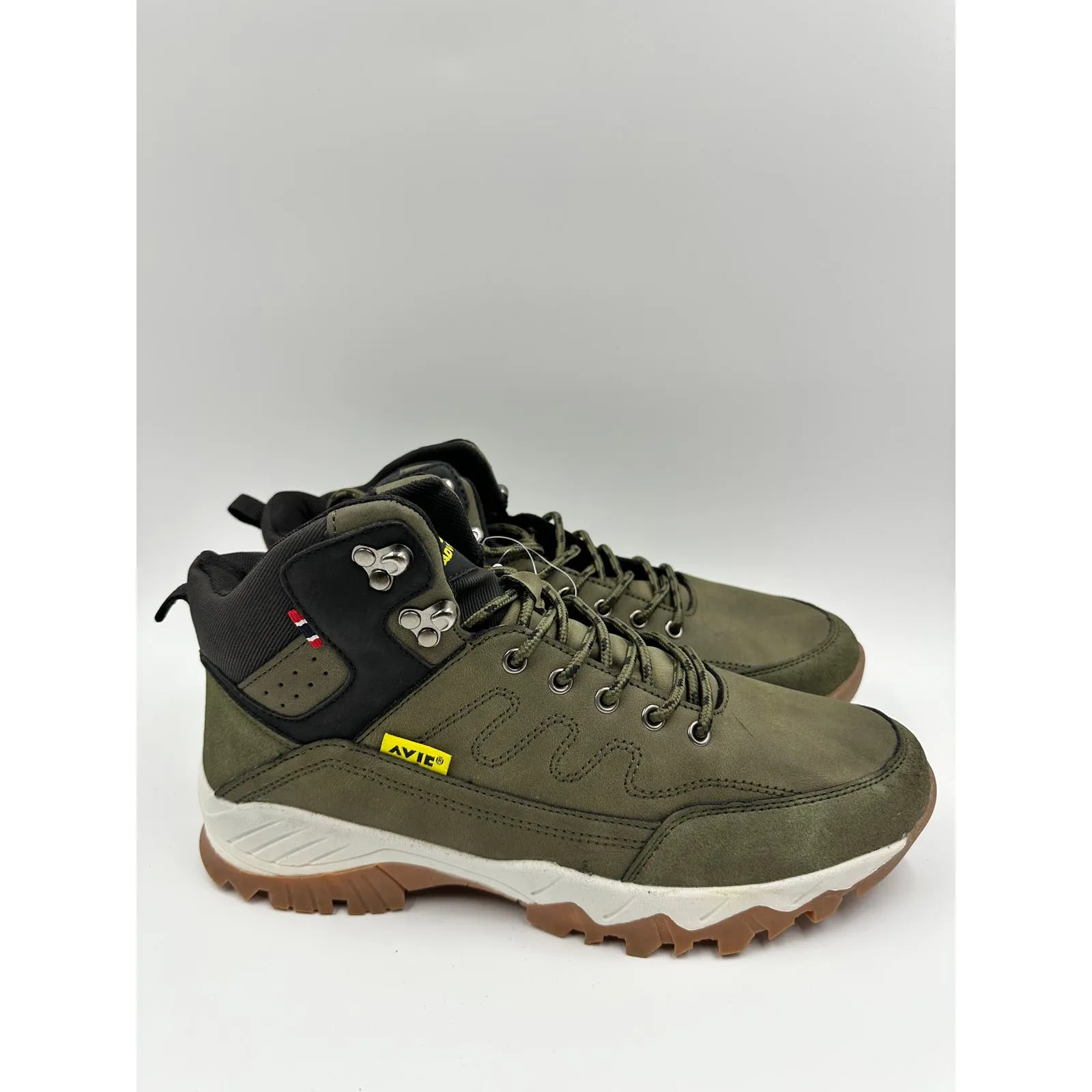 Men's Size 11, Dark Olive Green Low Top Hikers w/ Yellow Accent and Rugged Tread