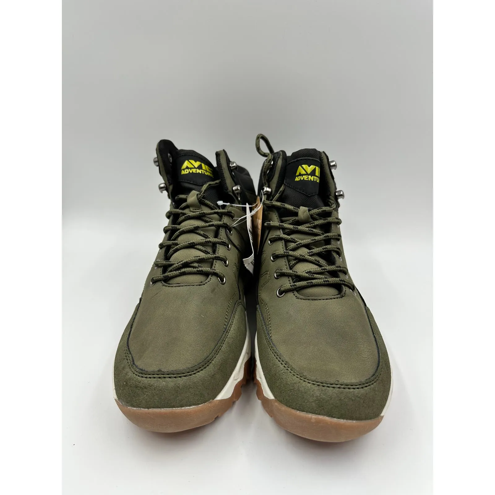 Men's Size 11, Dark Olive Green Low Top Hikers w/ Yellow Accent and Rugged Tread