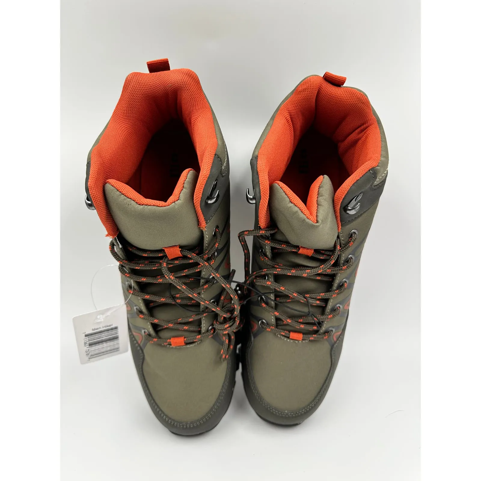 Men's Size 11.5, Olive Green High Top Hikers w/ Orange and Black Accents