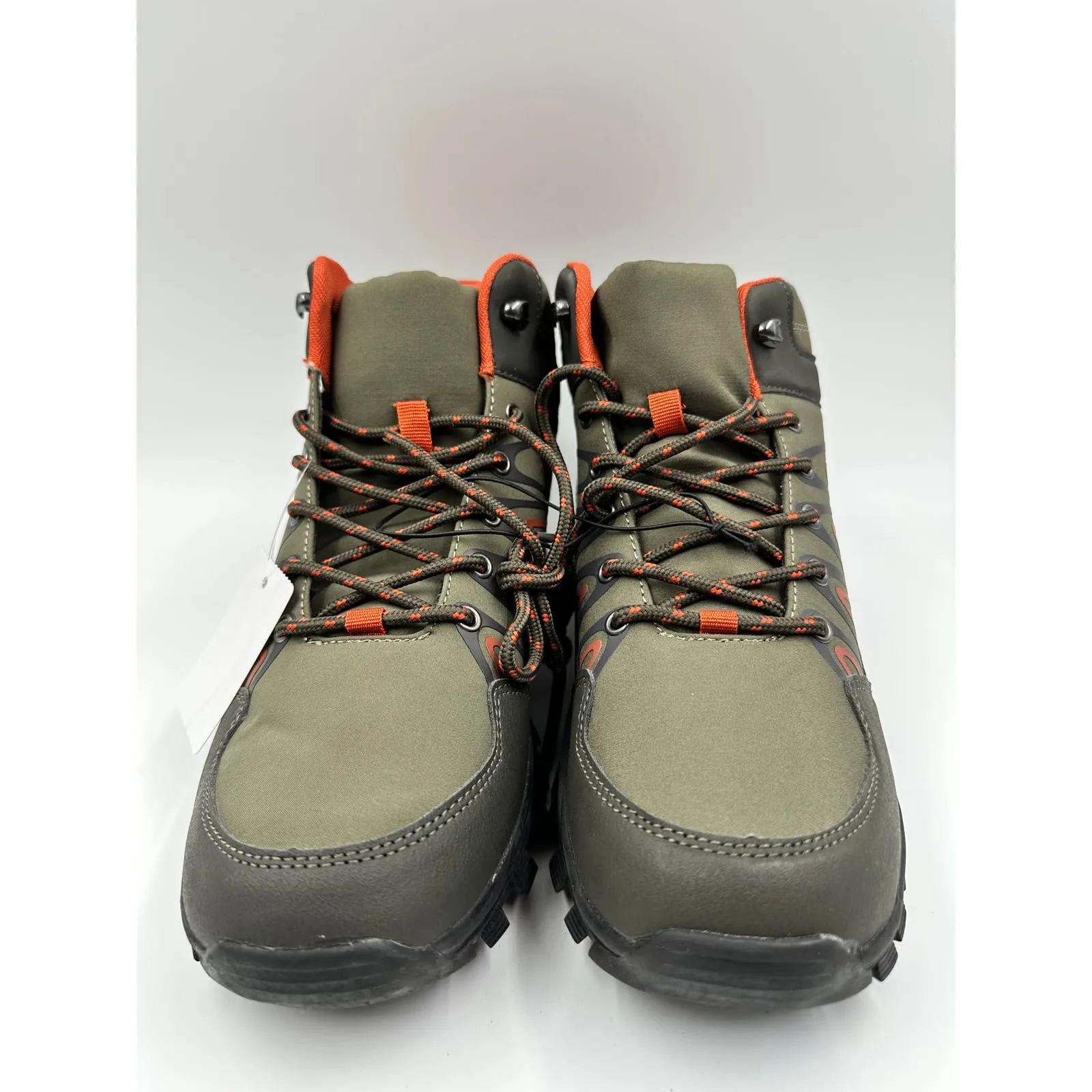 Men's Size 11.5, Olive Green High Top Hikers w/ Orange and Black Accents