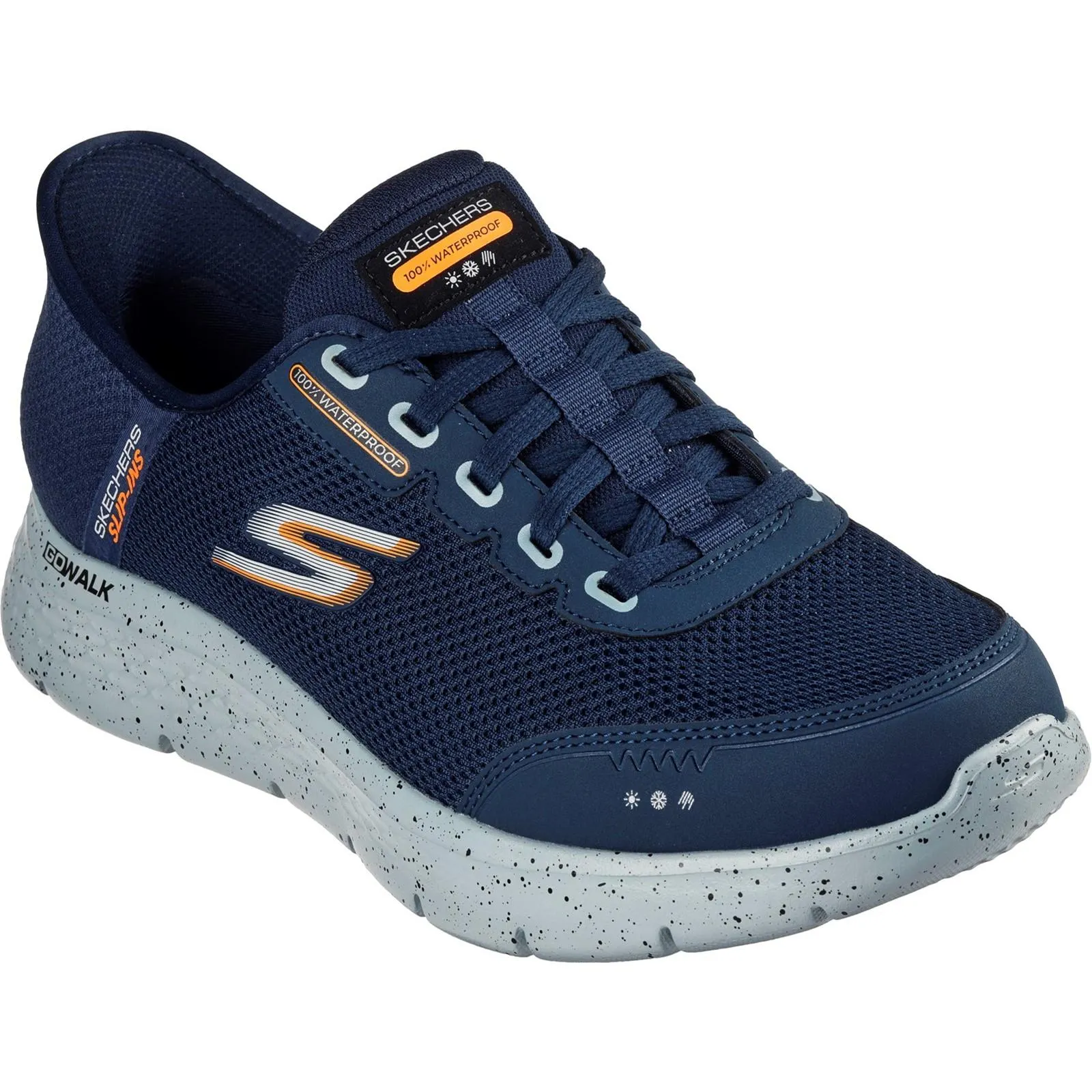 Men's Wide Fit Skechers 216330 Slip-ins Go Walk Flex 100% Waterproof Trainers - Navy