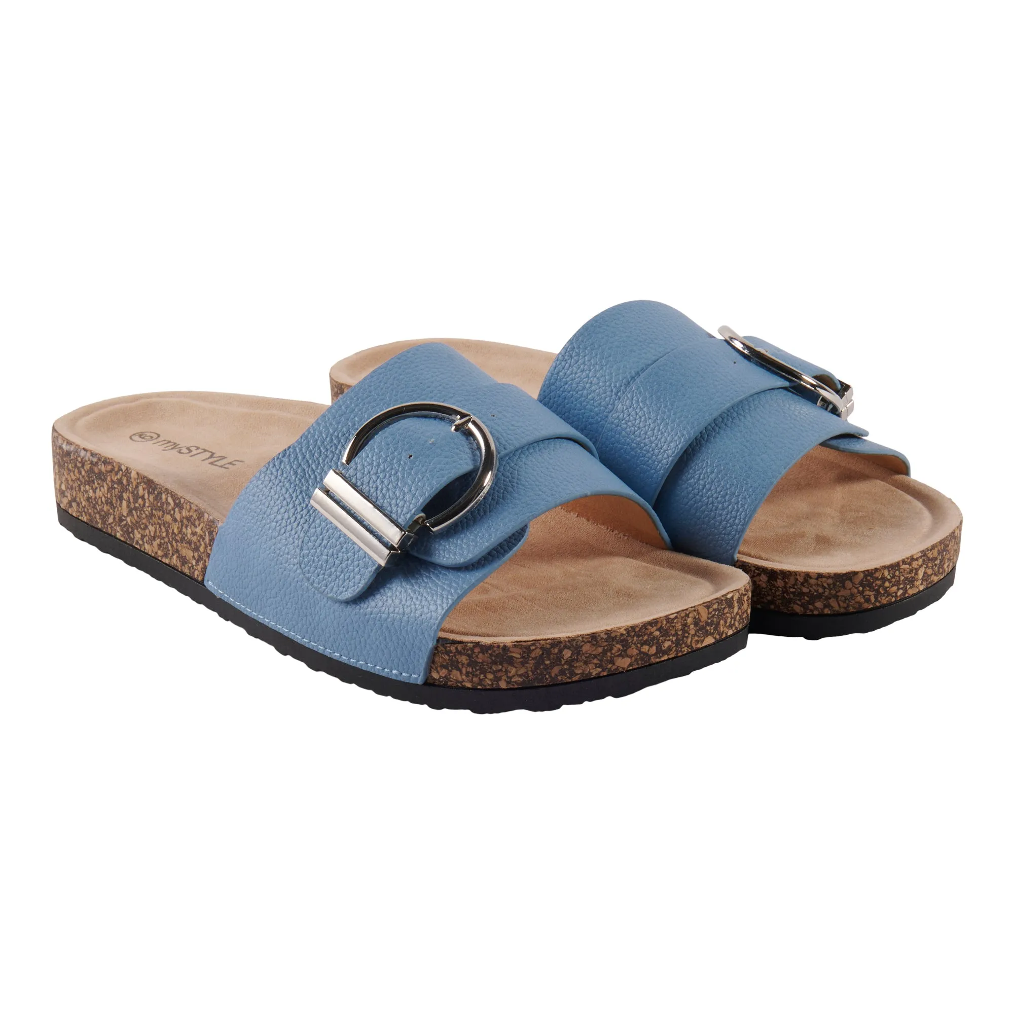 mySTYLE Women's Buckle Footbed Slides